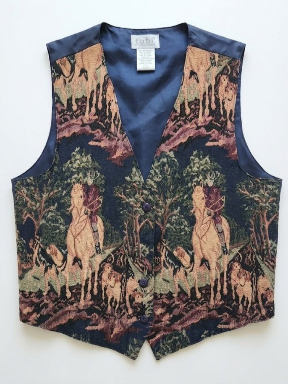 Tabi 90's Navy Cross Stitch Tapestry Equestrian Vest